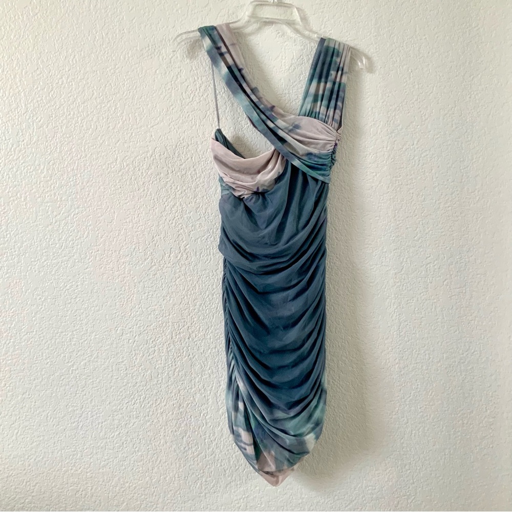 ZARA Asymmetrical Watercolor Print Tulle Dress, Sz L